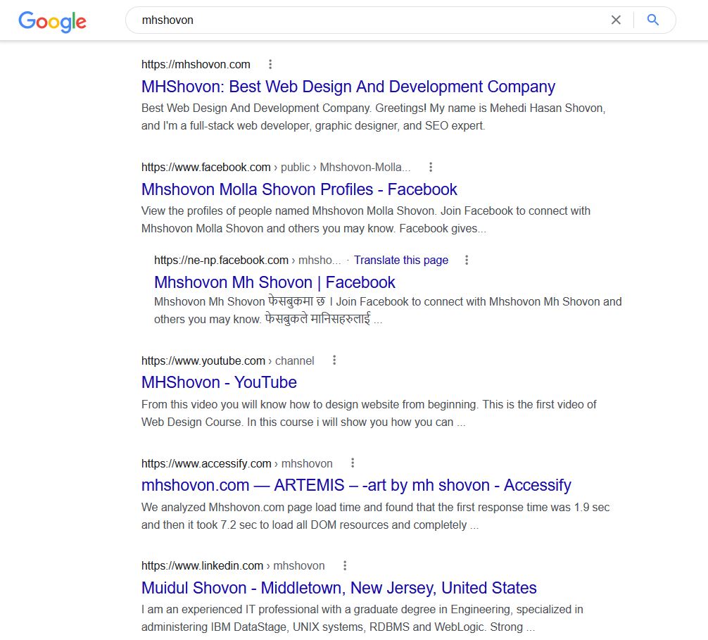 MHShovon website is in Google first position